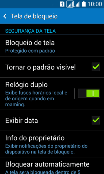 Pressione Bloqueio de tela, e digite o código de bloqueio atual. Pressione Bloqueio de tela, e digite o código de bloqueio atual.