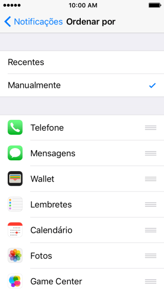 Se você quiser ordenar notificações manualmente, pressione o ícone de organizar ao lado do ponto de menu, e mova esse ponto para a posição desejada na lista. Se você quiser ordenar notificações manualmente, pressione o ícone de organizar ao lado do ponto de menu, e mova esse ponto para a posição desejada na lista.