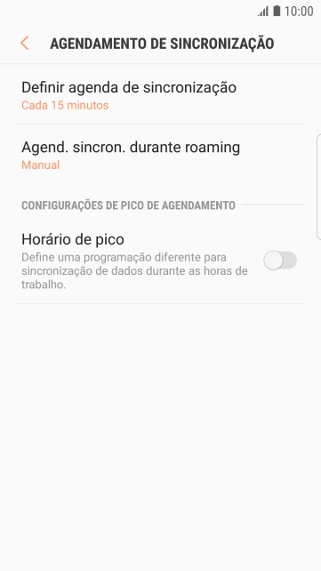 Pressione Definir agenda de sincronização. Pressione Definir agenda de sincronização.