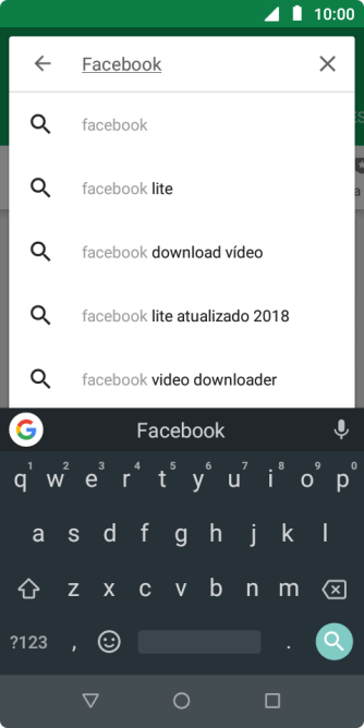 Digite Facebook e pressione o ícone de busca. Digite Facebook e pressione o ícone de busca.