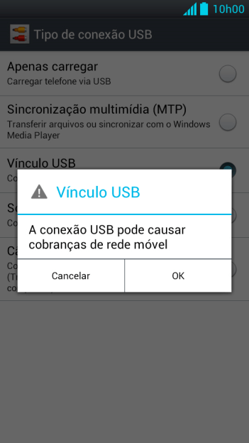 Pressione OK. Agora está estabelecida a conexão de Internet do computador via celular. Pressione OK. Agora está estabelecida a conexão de Internet do computador via celular.