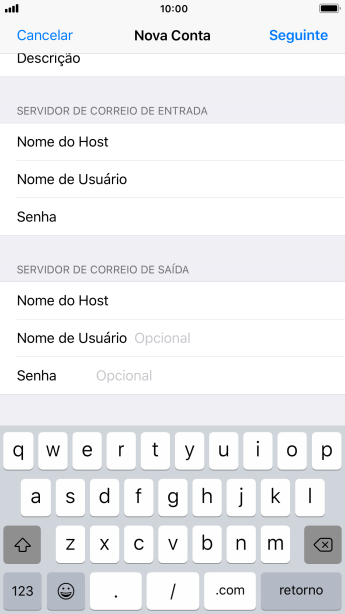 Pressione Nome de Usuário, e digite o nome de usuário da sua conta e-mail. Pressione Nome de Usuário, e digite o nome de usuário da sua conta e-mail.
