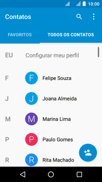 Pressione o ícone de novo contato. Pressione o ícone de novo contato.