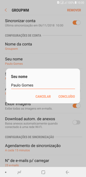 Digite o nome do remetente, e pressione CONCLUÍDO. Digite o nome do remetente, e pressione CONCLUÍDO.