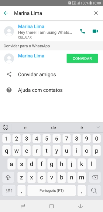 Pressione o ícone de chamada de voz para realizar uma chamada de voz para o contato. Pressione o ícone de chamada de voz para realizar uma chamada de voz para o contato.