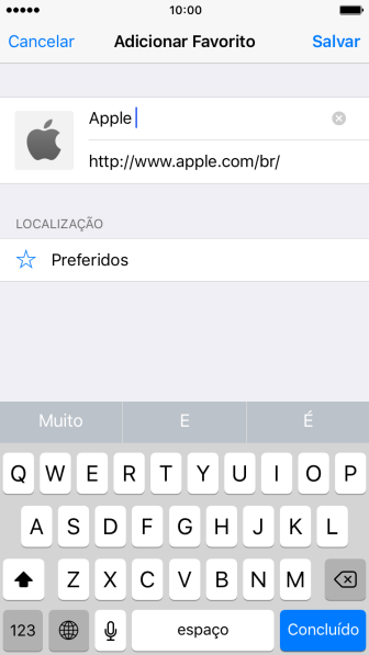 Digite o nome do favorito, e pressione Salvar. Digite o nome do favorito, e pressione Salvar.