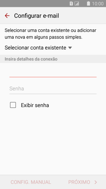 Pressione Senha e digite a senha da sua conta e-mail. Pressione Senha e digite a senha da sua conta e-mail.
