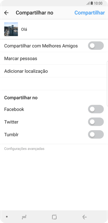 Digite o texto desejado, e pressione Compartilhar. Digite o texto desejado, e pressione Compartilhar.