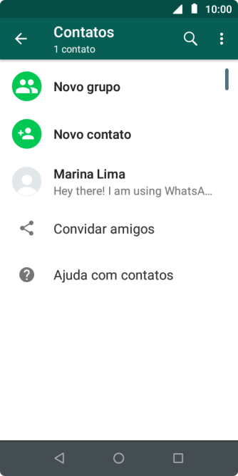 Pressione o ícone de busca, e digite as primeiras letras do nome do contato. Pressione o ícone de busca, e digite as primeiras letras do nome do contato.