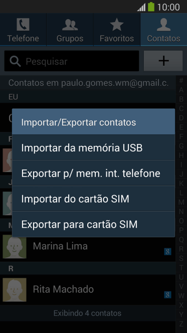 Pressione Importar do cartão SIM. Pressione Importar do cartão SIM.