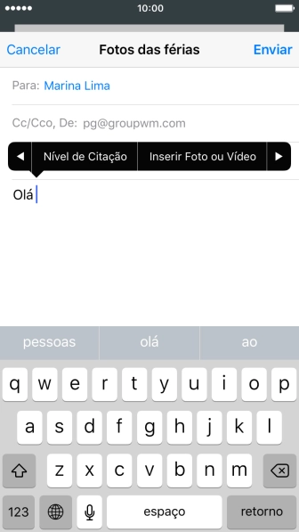 Pressione Inserir Foto ou Vídeo, e navegue até a pasta desejada. Pressione Inserir Foto ou Vídeo, e navegue até a pasta desejada.