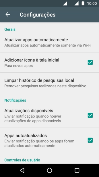 Pressione Atualizar apps automaticamente. Pressione Atualizar apps automaticamente.