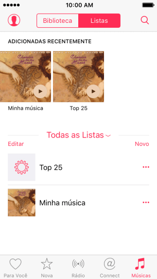 Pressione Novo, e digite o nome da lista de reprodução. Pressione Novo, e digite o nome da lista de reprodução.
