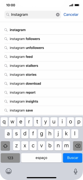 Digite Instagram, e pressione Buscar. Digite Instagram, e pressione Buscar.