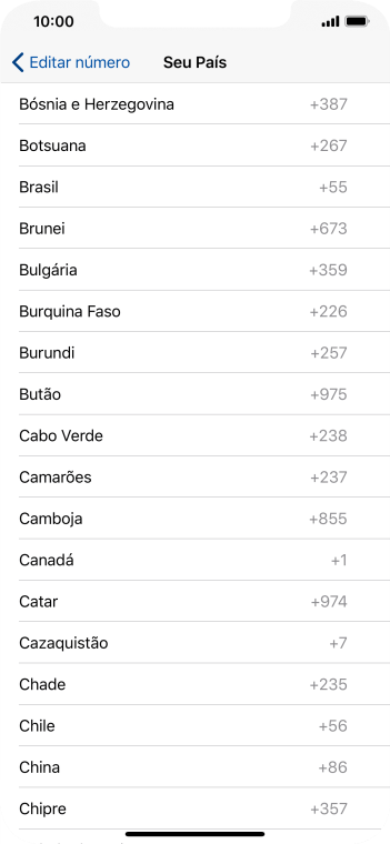 Pressione o país desejado. Pressione o país desejado.