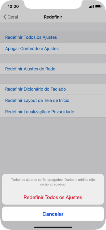 Pressione Redefinir Todos os Ajustes. Pressione Redefinir Todos os Ajustes.