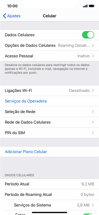Pressione Opções de Dados Celulares. Pressione Opções de Dados Celulares.