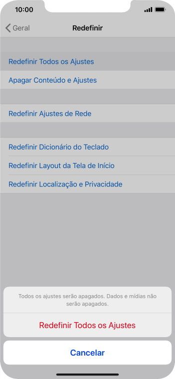 Pressione Redefinir Todos os Ajustes. Pressione Redefinir Todos os Ajustes.