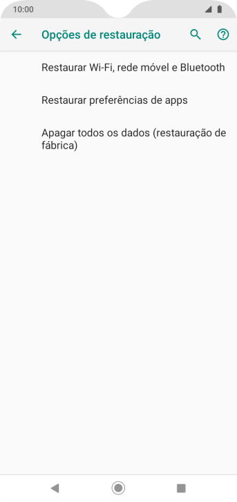 Pressione Apagar todos os dados (restauração de fábrica). Pressione Apagar todos os dados (restauração de fábrica).