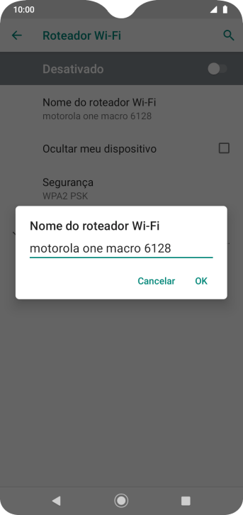 Digite o nome do Roteador Wi-Fi e pressione OK. Digite o nome do Roteador Wi-Fi e pressione OK.