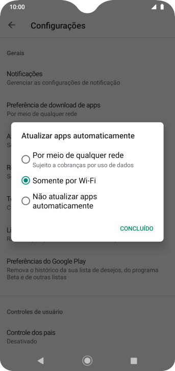 Para ativar a atualização automática de apps via rede celular, você deve pressionar Por meio de qualquer rede. Para ativar a atualização automática de apps via rede celular, você deve pressionar Por meio de qualquer rede.
