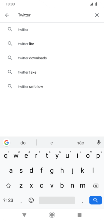 Digite Twitter e pressione o ícone de busca. Digite Twitter e pressione o ícone de busca.