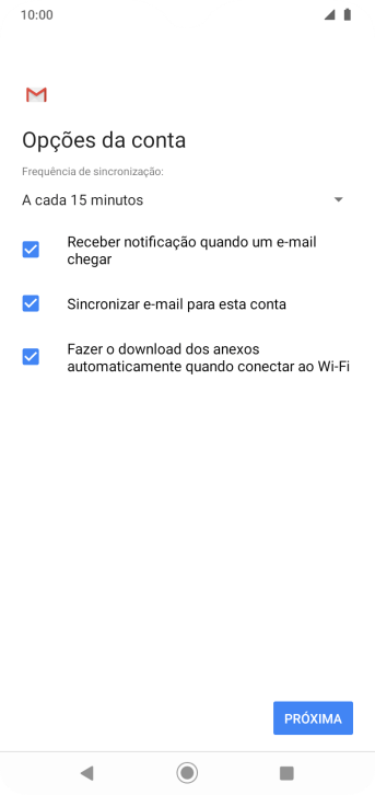 Se a tela mostrar essa imagem, sua conta foi reconhecida e configurada automaticamente. Siga as instruções da tela para inserir mais informações e finalizar a configuração. Se a tela mostrar essa imagem, sua conta foi reconhecida e configurada automaticamente. Siga as instruções da tela para inserir mais informações e finalizar a configuração.