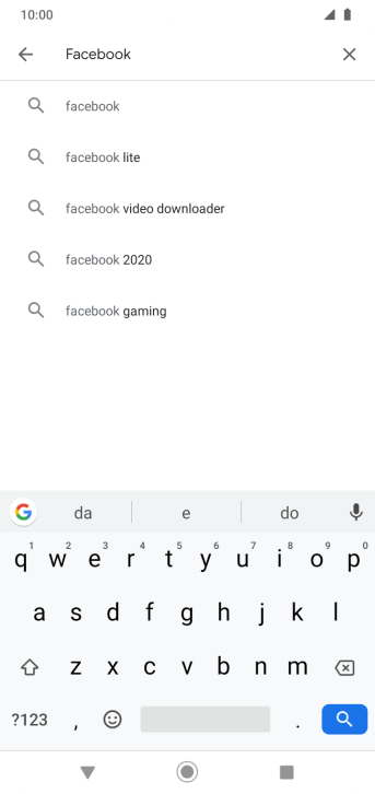 Digite Facebook e pressione o ícone de busca. Digite Facebook e pressione o ícone de busca.