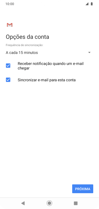 Se a tela mostrar essa imagem, sua conta foi reconhecida e configurada automaticamente. Siga as instruções da tela para inserir mais informações e finalizar a configuração. Se a tela mostrar essa imagem, sua conta foi reconhecida e configurada automaticamente. Siga as instruções da tela para inserir mais informações e finalizar a configuração.
