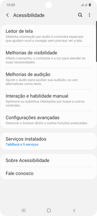 Pressione Serviços instalados. Pressione Serviços instalados.