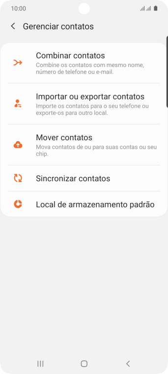 Pressione Importar ou exportar contatos. Pressione Importar ou exportar contatos.