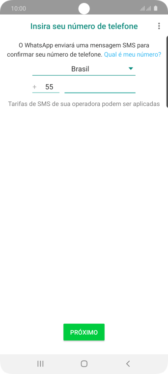 Pressione PRÓXIMO. Aguarde até que o celular receba uma SMS para confirmar seu número de telefone. Pressione PRÓXIMO. Aguarde até que o celular receba uma SMS para confirmar seu número de telefone.