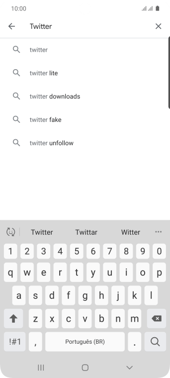 Digite Twitter e pressione o ícone de busca. Digite Twitter e pressione o ícone de busca.