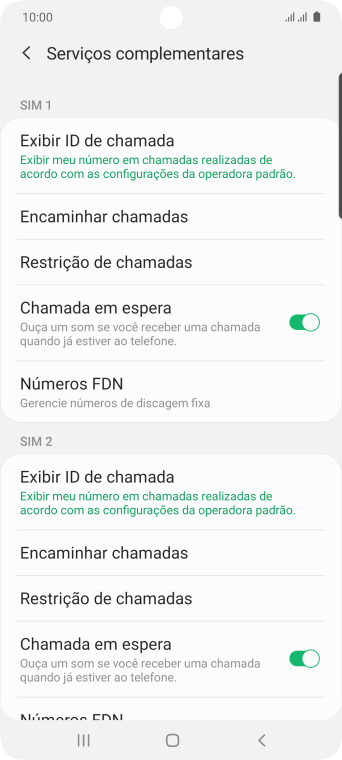Pressione Encaminhar chamadas abaixo do chip desejado. Pressione Encaminhar chamadas abaixo do chip desejado.