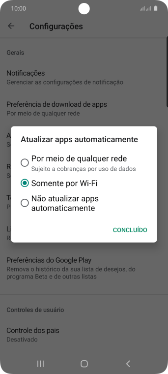 Para ativar a atualização automática de apps via rede celular, você deve pressionar Por meio de qualquer rede. Para ativar a atualização automática de apps via rede celular, você deve pressionar Por meio de qualquer rede.