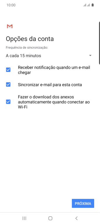 Se a tela mostrar essa imagem, sua conta foi reconhecida e configurada automaticamente. Siga as instruções da tela para inserir mais informações e finalizar a configuração. Se a tela mostrar essa imagem, sua conta foi reconhecida e configurada automaticamente. Siga as instruções da tela para inserir mais informações e finalizar a configuração.