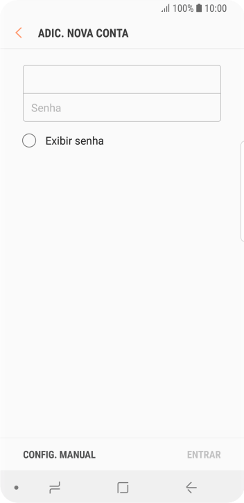 Pressione Senha e digite a senha da sua conta e-mail. Pressione Senha e digite a senha da sua conta e-mail.
