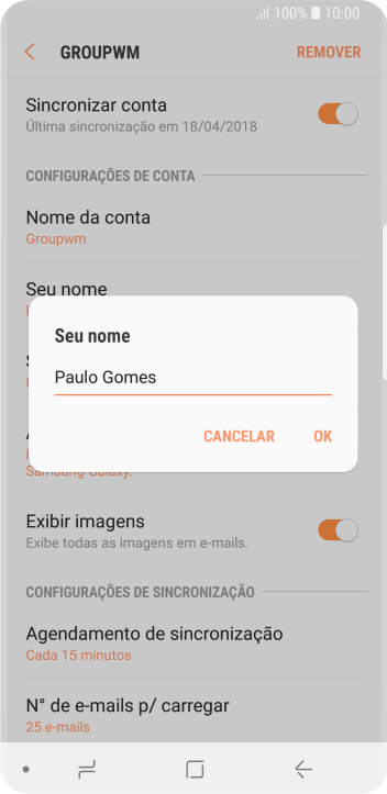 Digite o nome do remetente, e pressione OK. Digite o nome do remetente, e pressione OK.