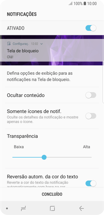 Pressione o indicador ao lado das configurações desejadas. Pressione o indicador ao lado das configurações desejadas.