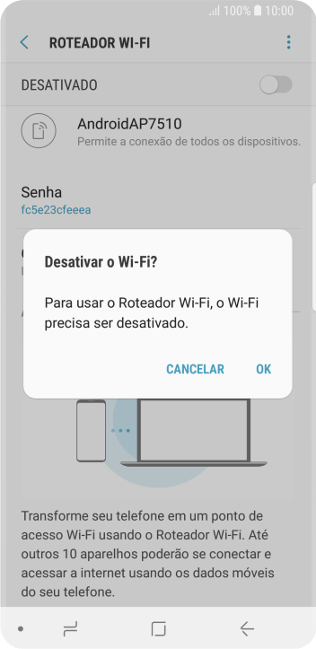 Se o Wi-Fi estiver ativado você deve pressionar OK. Se o Wi-Fi estiver ativado você deve pressionar OK.