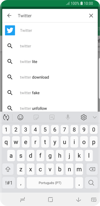 Digite Twitter e pressione o ícone de busca. Digite Twitter e pressione o ícone de busca.