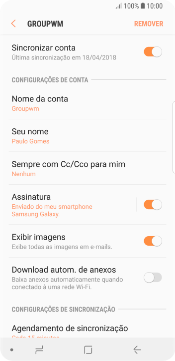 Pressione Nome da conta. Pressione Nome da conta.
