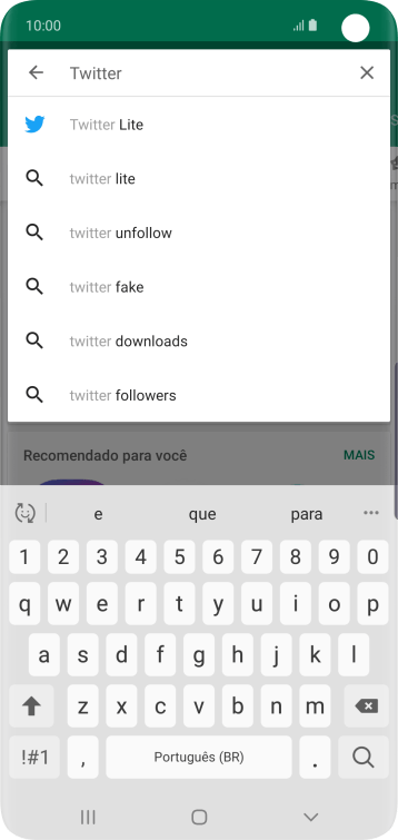 Digite Twitter e pressione o ícone de busca. Digite Twitter e pressione o ícone de busca.