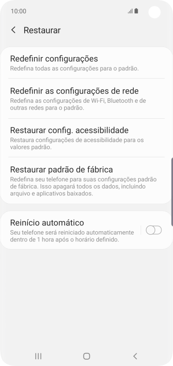 Pressione Restaurar padrão de fábrica. Pressione Restaurar padrão de fábrica.