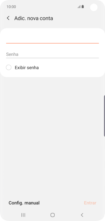 Pressione Senha e digite a senha da sua conta e-mail. Pressione Senha e digite a senha da sua conta e-mail.
