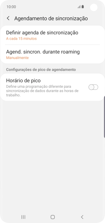 Pressione Definir agenda de sincronização. Pressione Definir agenda de sincronização.