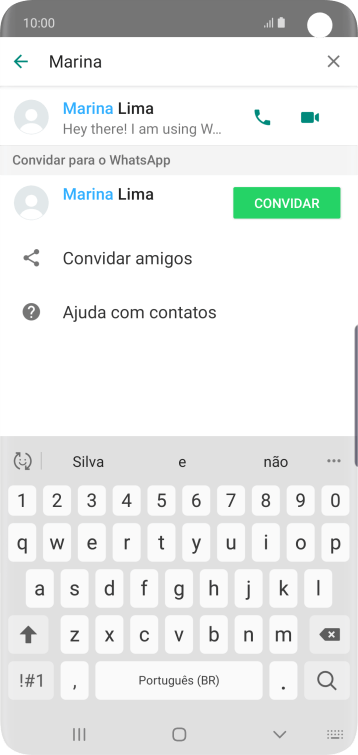 Pressione o ícone de chamada de voz para realizar uma chamada de voz para o contato. Pressione o ícone de chamada de voz para realizar uma chamada de voz para o contato.