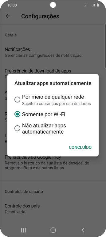 Para ativar a atualização automática de apps via rede celular, você deve pressionar Por meio de qualquer rede. Para ativar a atualização automática de apps via rede celular, você deve pressionar Por meio de qualquer rede.