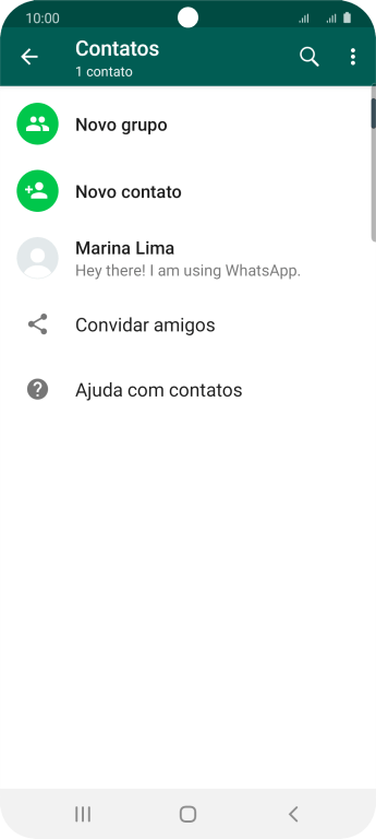 Pressione o ícone de busca, e digite as primeiras letras do nome do contato. Pressione o ícone de busca, e digite as primeiras letras do nome do contato.