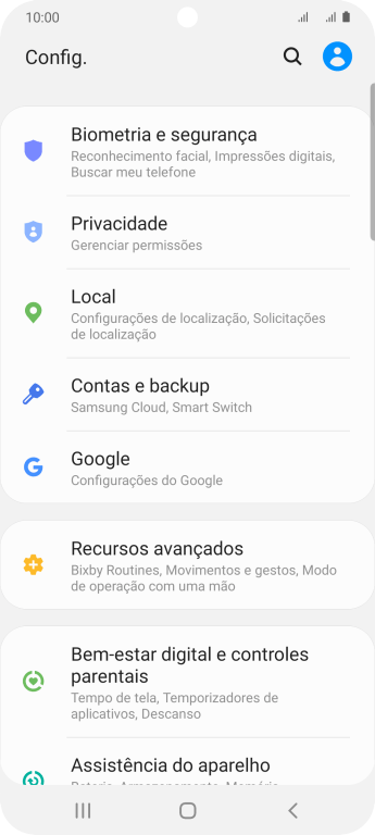 Pressione Contas e backup. Pressione Contas e backup.